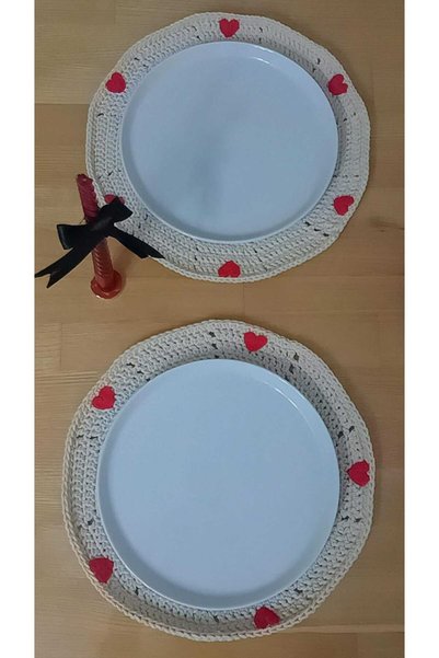 BN ÇAKİ Hand Knitted 33 cm Macrame Cotton Heart Motif Supla