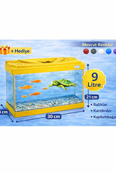 AQUA ROYAL PETSHOP 30cm 9 Litre Sarı Kapaklı Cam Akvaryum + Hediye Seramik Dekor