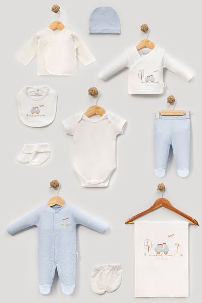 Yumilio Beep Serisi 10 Parça Müslin Bebek Hastane Çıkışı Seti - Scooter Nakışlı