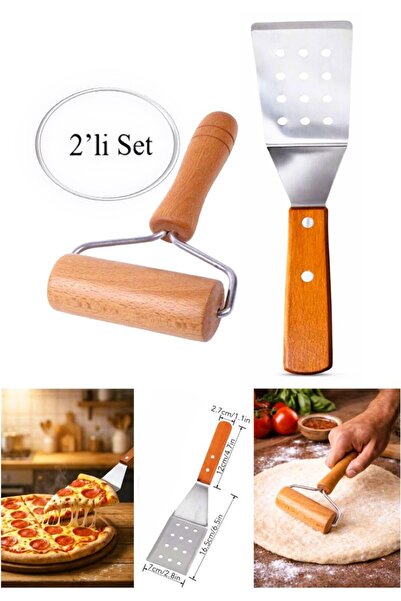 TARIK HOME 2-Pack Professional Wooden Handle Stainless Steel Grill Cake Pizza...