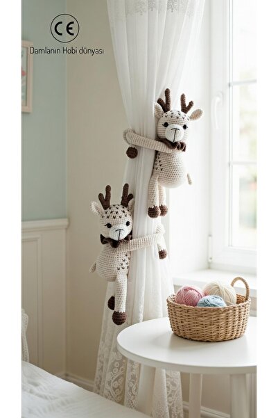 Damla Amigurumi Geyik 2li perde tutucu