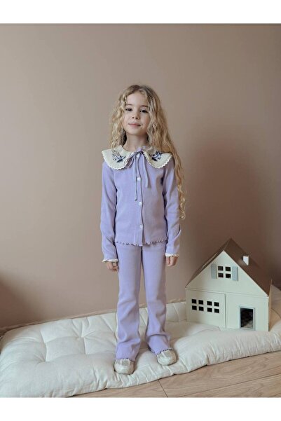 lesa kids wear Collar Embroidered Ribbed Girls' Set
