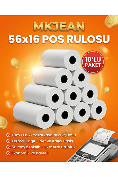 Pos 56x16 Termal Pos Kağıdı Rulosu 10 lu Rulo Tüm Pos Cihazlara Uyumlu