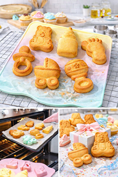 btm home Bebek Temalı Silikon Kek Kalıbı 6 Gözlü Baby Shower Kurabiye & Kek K...