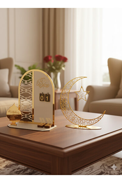 Empressco Ramazan Köşesi Seti 2’li, İftar Geri Sayım Takvimi ve Altın Ay Yıld...
