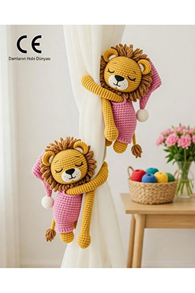 Damla Amigurumi Aslan 2li perde tutucu