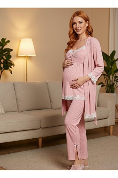 BLACKMORE Pink Ribana Special Design Lace Detailed Strappy Maternity Dressing...