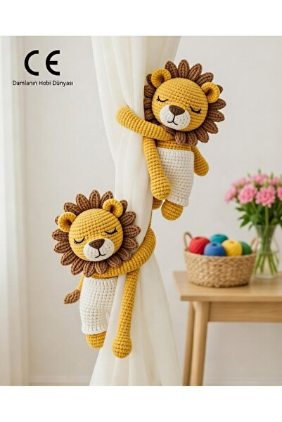 Damla Amigurumi Aslan 2li perde tutucu