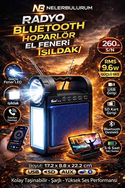 nelerbulurum ŞARJLI BLUETOOTH ÖZELLİKLİ RADYOLU USB/SD/FM TELEFON TUTACAKLI E...