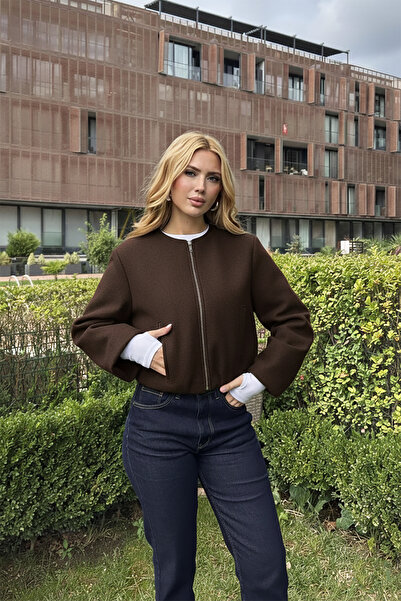 Bossago Women's Zippered Bomber Jacket - Seasonal Lined Cropped Stylish Jacket