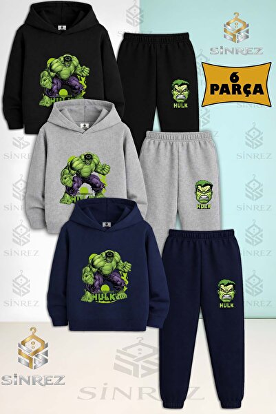 SİNREZ Set de trening cu glugă din 3 piese, unisex, pentru copii, HULK, din p...