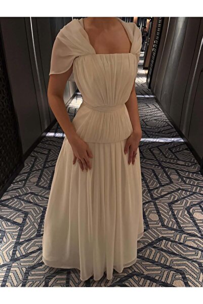 nouf Off-white chiffon georgette dress