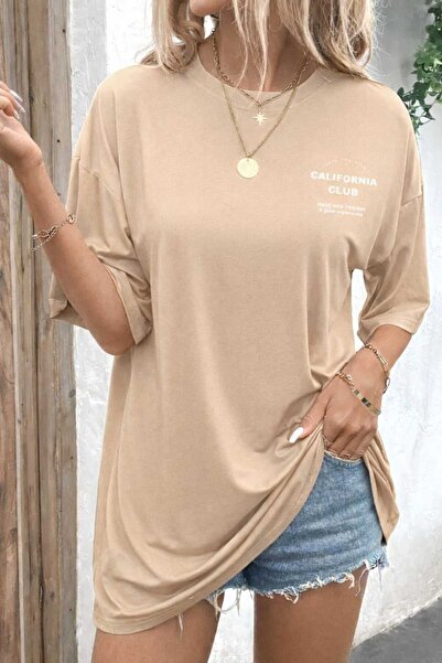 New Shine California Club Printed Beige Unisex T-Shirt