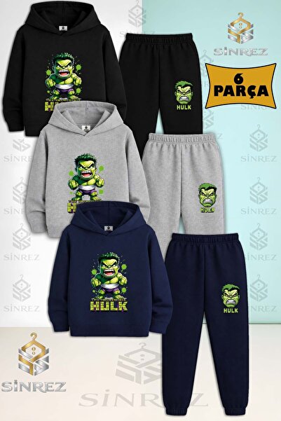 SİNREZ Set de trening cu glugă pentru copii, unisex, HULK, cu text și model d...