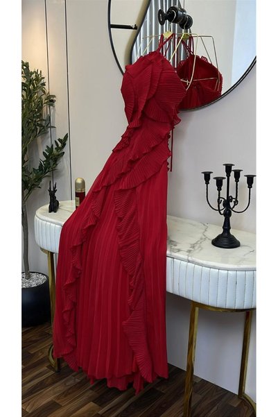 Special-DIARA red pleated evening dress