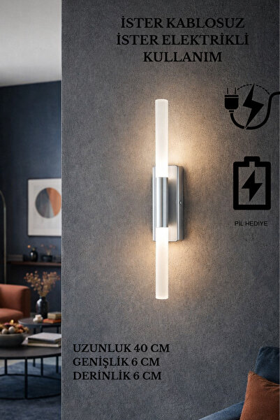 Sdlight Gümüş Renk Pilli ve Elektrikli Modern Duvar Aplik Akrilik