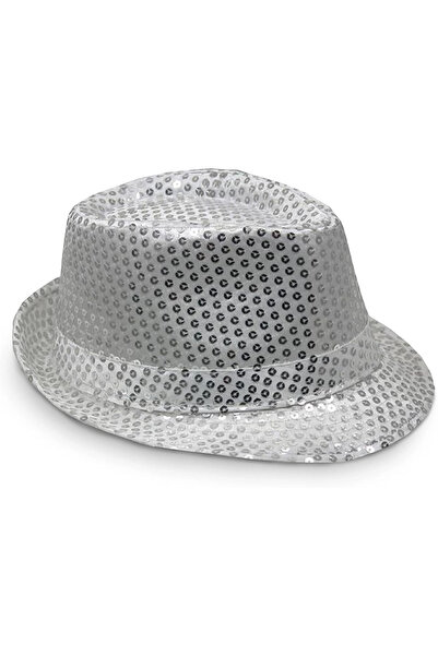 Generic Brand Mey Import ®   Pălărie Fedora cu paiete argintii Disco Star, mă...
