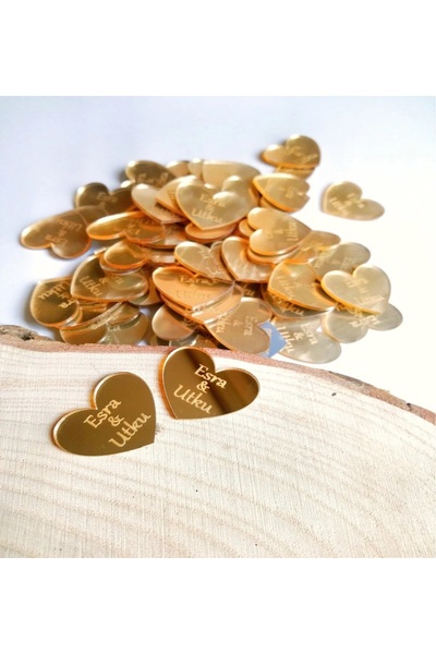 Diporpa 3 Cm Kalp Gold Ayna Pleksi Yapışkanlı Etiket - Söz - Nişan-Nikah Şeke...