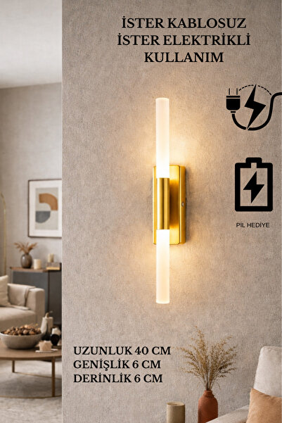 Sdlight Gold Renk Pilli ve Elektrikli Duvar Aplik Akrilik