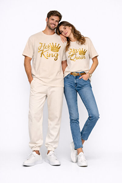 NEVERMIND King Queen Lover Combination Oversize Couple T-Shirt Unisex Partner...