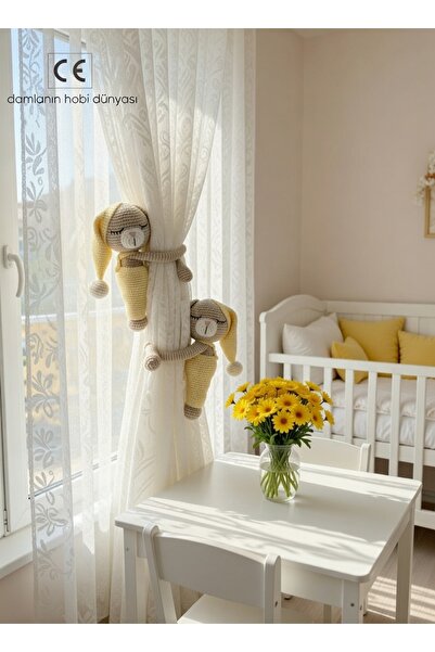 Damla Amigurumi 2li uykucu ayıcık perde tutucu