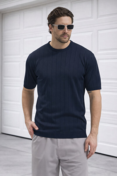 Delpino Tricou din bumbac pentru bărbați, cu gât rotund, din tricotaj