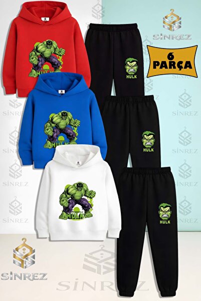 SİNREZ Set de trening cu glugă din 3 piese, unisex, pentru copii, HULK, din p...