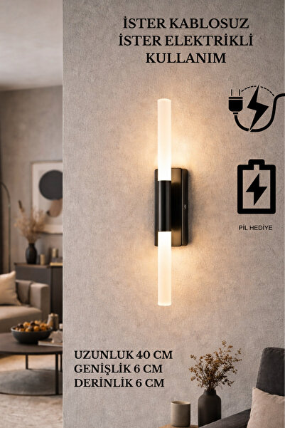 Sdlight Siyah Renk Pilli ve Elektrikli Modern Duvar Aplik Akrilik