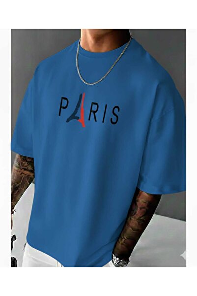 New Shine تي شيرت باريس بلو ساكس مطبوع للجنسين