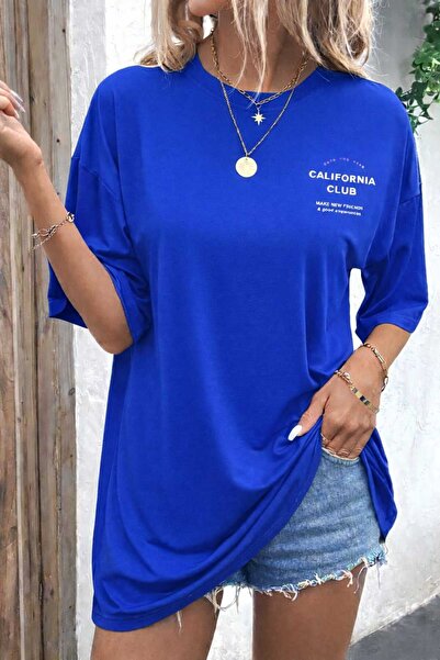 New Shine Калифорния клуб печатно саксофон синьо унисекс тениска