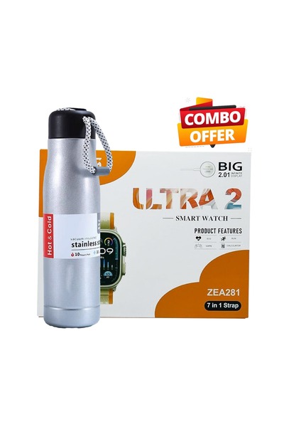 ZERO SPACE 2PC- 1 PC Ultra Smart Watch & 1PC Stainless Steel Vacuum Flask Combo