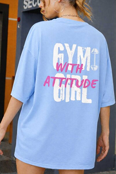 New Shine Tricou unisex cu imprimeu GYM Girl, albastru bebeluș