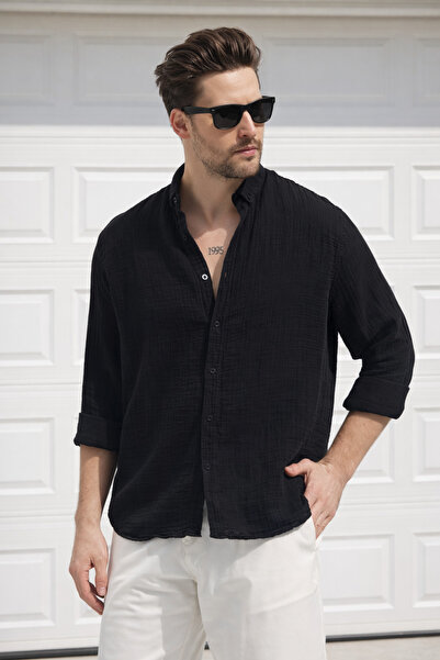 Delpino قميص صيفي طويل الأكمام من الكتان والموسلين