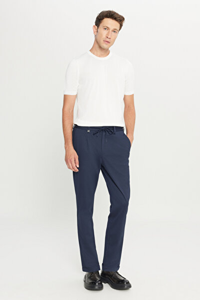 ALTINYILDIZ CLASSICS Men's Navy Blue Slim Fit Slim Fit Tie-Waist Casual Stret...