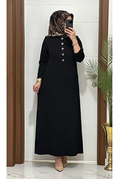 MODA ALMİRA F12 K 80 SİYAH ÖNÜ DÜGMELİ DİLARA ELBİSE