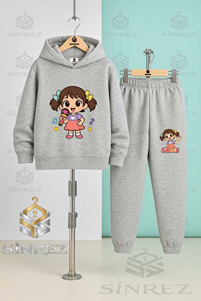 SİNREZ Set de trening cu glugă imprimat pentru copii, unisex, cu microfon pen...