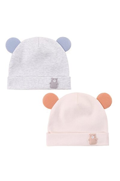 OEM 2 pcs baby hats, soft cotton, unisex, pink/gray