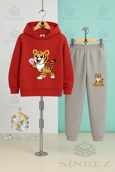 SİNREZ Set de trening cu glugă pentru copii, unisex, cu imprimeu TIGER TEK PA...