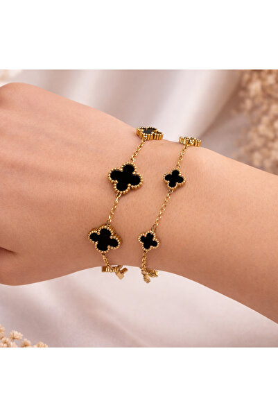 NO BRAND Black Gold Clover Couple Bracelet Set – His and Hers, Stainless, Wat...