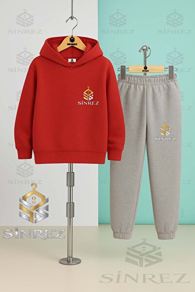 SİNREZ Children's Unisex Sinrez Alt Ust Logo Printed Hooded Tracksuit Set