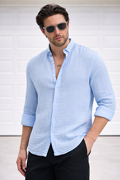 Delpino قميص صيفي طويل الأكمام من الكتان والموسلين