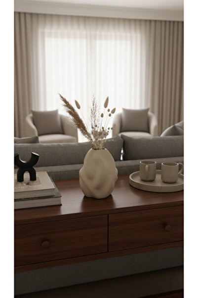 Melse Home's Jerry Seramik Dokulu Dalgalı Bohem Vazo,Bej,Krem