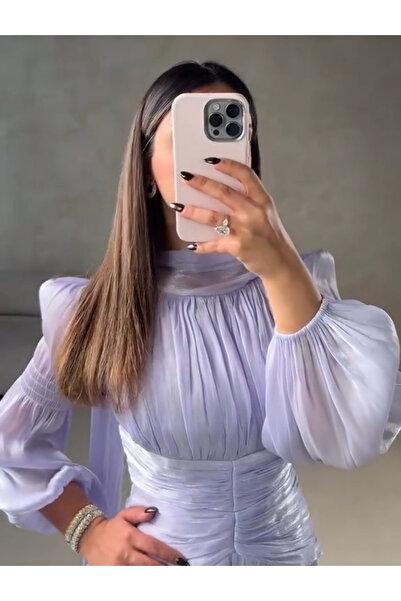 LATEANA Crinkle shimmer midi dress