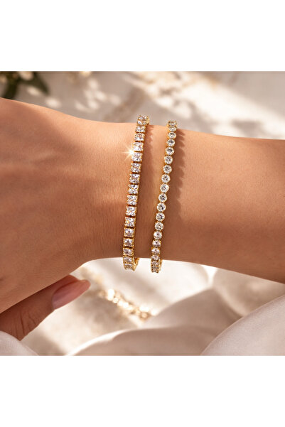 NO BRAND Set of Gold Tennis Bracelets for Women 3mm and 2mm Adjustable and Fi...