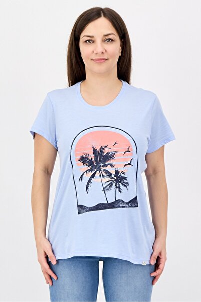 Mountain And Isles Women Crew Neck Short Sleeve Graphic T-Shirt, Light Blue