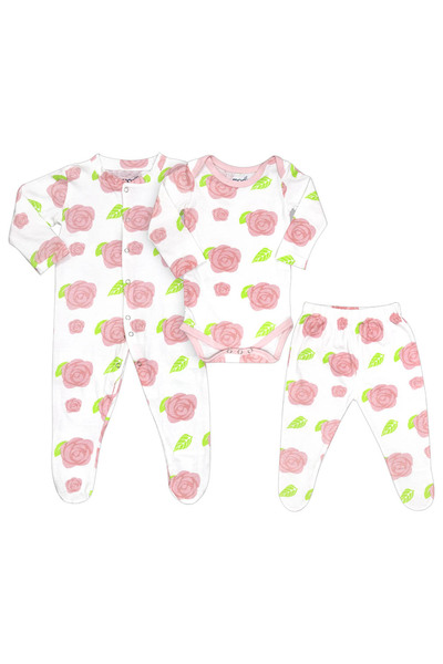 Moon - طقم هدايا للمواليد مكون من 3 قطع - بنقشة ورد