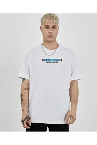 USLUCAN ALIŞVERİŞ Unisex Crew Neck Printed Oversize T-Shirt - White