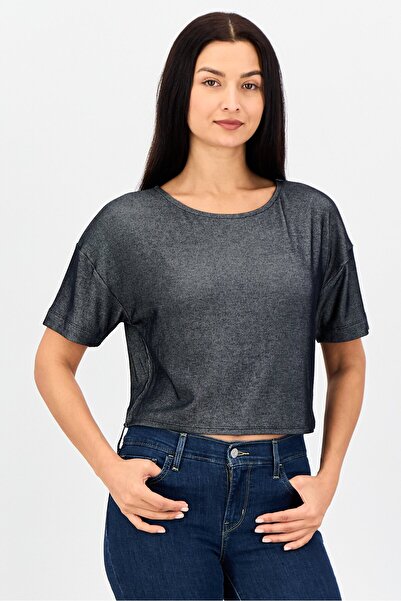 Undiz بلوزة نسائية مخططة بأكمام قصيرة ورقبة دائرية، لون أسود