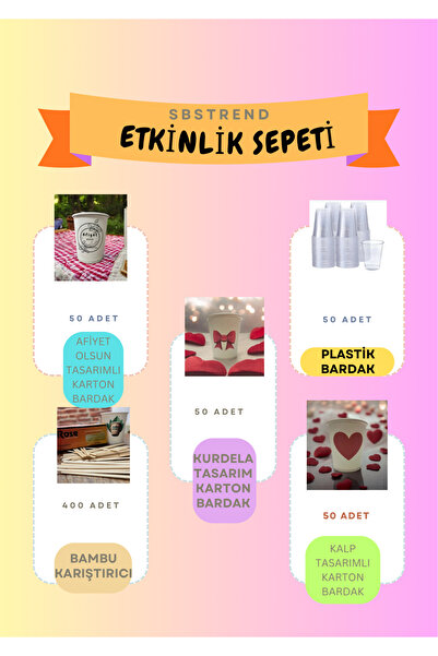 SBStrend *YENİ*Parti Etkinlik Piknik Set 50’er adet, Karton Bardak Set,Plasti...
