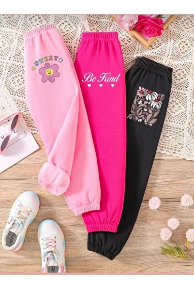 Kids Τριπλή παιδική φόρμα σε χρώμα φούξια, ροζ και μαύρο, με σχέδιο Be kind d...